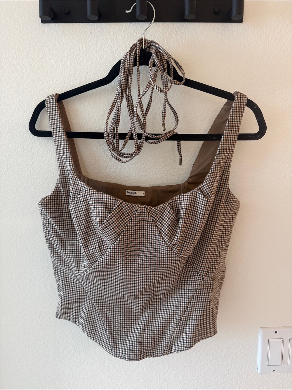 House of CB Brown Checked Bustier Top with Tie